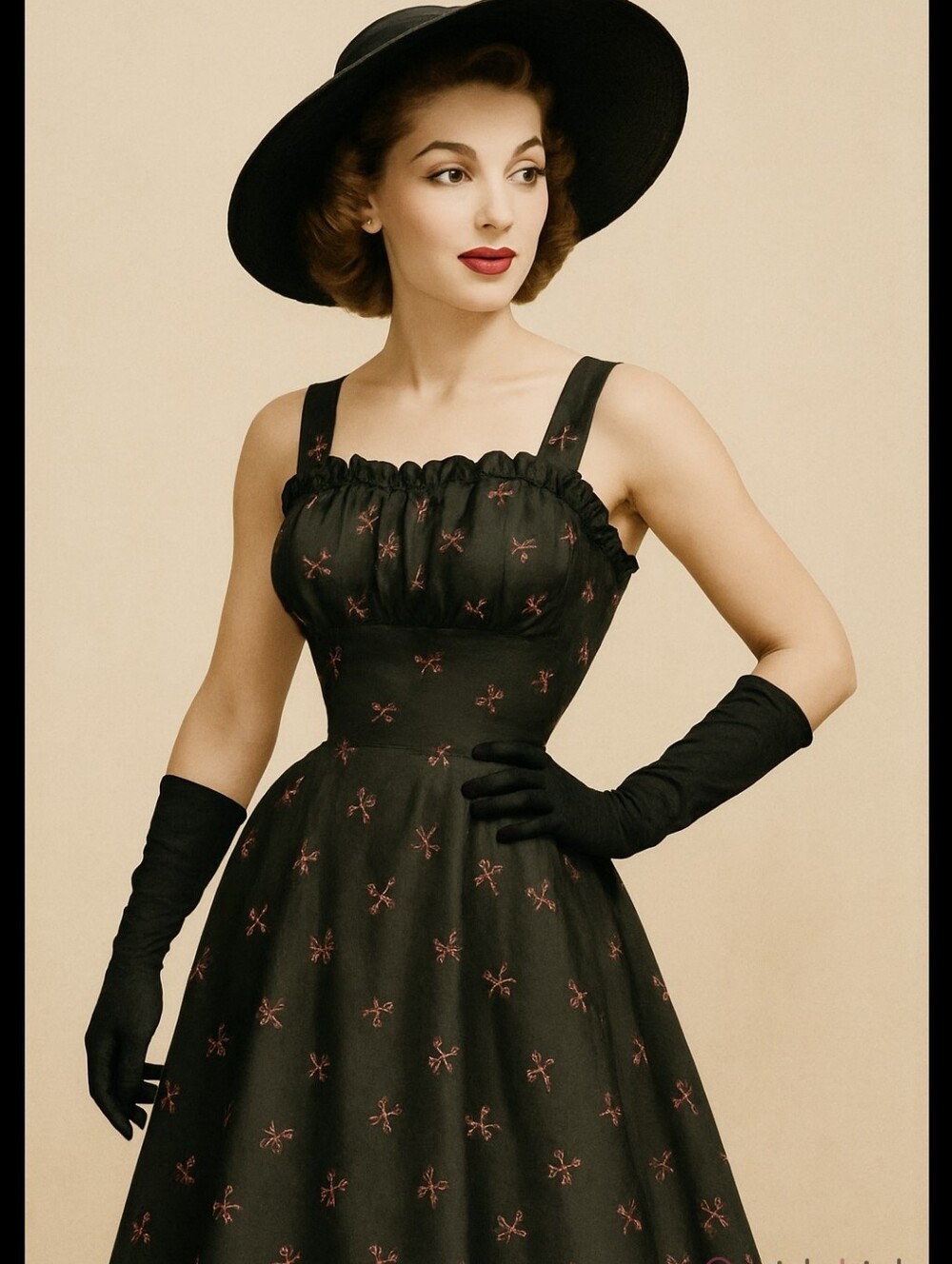 Pink Bow Print Black Taffita Women's Dress 🩷
